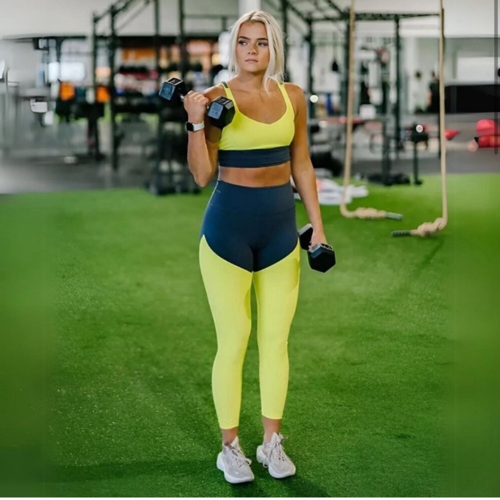 ZYIA Yellow and Navy Ports bra and Leggings